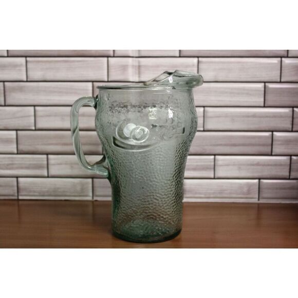VINTAGE COCA COLA TALL GLASS GREEN PITCHER - Picture 9 of 9